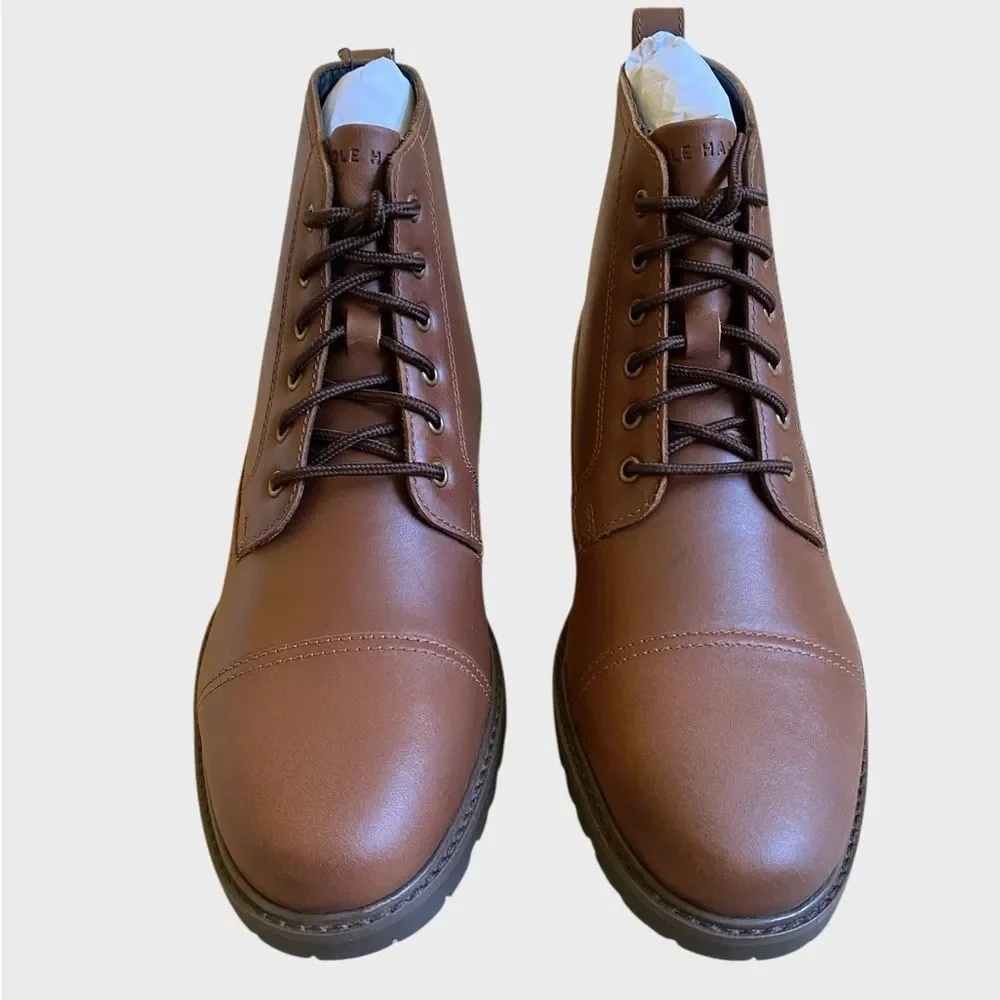 NWB Cole Haan Grand+ Lug Leather Boots Men's Size 7 Brown Lace Up Lightweight